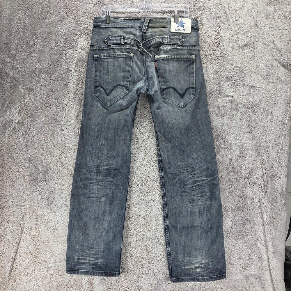 Vintage Levis Blue Star Jeans Mens Blue Buckle Back Honeycomb Zip Fly Fits 32x30